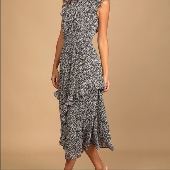 NWOT Lulus: Evalina Black Floral Print Mock Neck Maxi Dress Large - Picture 3 of 12